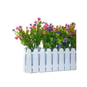 Yapay Çiçek Beyaz Çit Balkon Saksısı Renkli Mineli Şimşir Çiçekli 55*35cm
