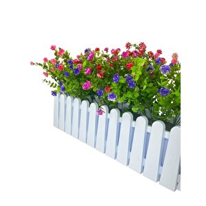 Yapay Çiçek Beyaz Çit Balkon Saksısı Renkli Mineli Şimşir Çiçekli 55*35cm