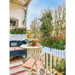Yapay Çiçek Beyaz Çit Balkon Saksısı Renkli Mineli Şimşir Çiçekli 55*35cm
