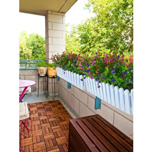 Yapay Çiçek Beyaz Çit Balkon Saksısı Renkli Mineli Şimşir Çiçekli 55*35cm
