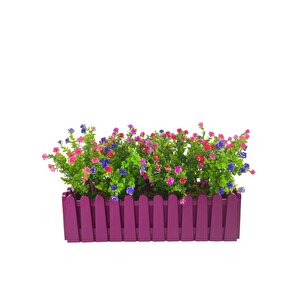 Yapay Çiçek Mor Çit Balkon Saksısı Renkli Mineli Şimşir Çiçekli 55*35cm