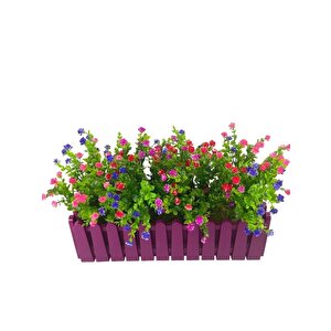 Yapay Çiçek Mor Çit Balkon Saksısı Renkli Mineli Şimşir Çiçekli 55*35cm