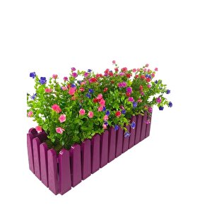 Yapay Çiçek Mor Çit Balkon Saksısı Renkli Mineli Şimşir Çiçekli 55*35cm