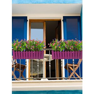 Yapay Çiçek Mor Çit Balkon Saksısı Renkli Mineli Şimşir Çiçekli 55*35cm