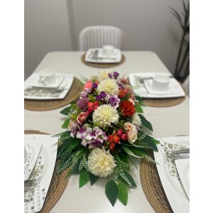 Yapay Çiçek Yemek Masası Çiçeği Beyaz Krizantem Ve Fındık Gül Yapay Masa Çiçeği