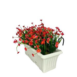 Yapay Çiçek Kırmızı Papatya Küpeşte Askılı Saksıda Balkon Çiçeği Çiçek Sepeti