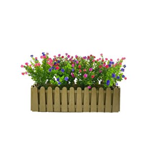 Yapay Çiçek Dore Gold Çit Balkon Saksısı Renkli Mineli Şimşir Çiçekli 55*35cm