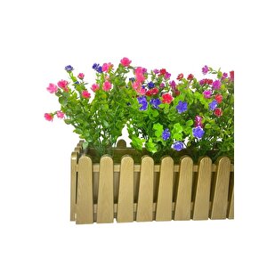 Yapay Çiçek Dore Gold Çit Balkon Saksısı Renkli Mineli Şimşir Çiçekli 55*35cm