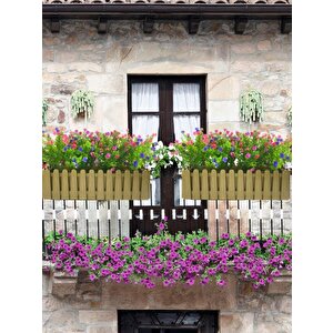 Yapay Çiçek Dore Gold Çit Balkon Saksısı Renkli Mineli Şimşir Çiçekli 55*35cm