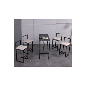 4 Adet Bar Sandalyesi Bar Masası Takımı - Siyah Mermer Desen Masa