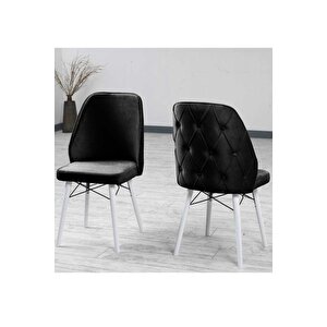 Lexus Mutfak Sandalyesi Yemek Odası Salon Oturma Odası Sandalyesi - Ahşap Beyaz Ayak Siyah Siyah