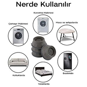 Çamaşır Makinesi Titreşim Gürültü Önleyici Yükseltici Ayak Denge Ayağı Kaydırmaz Stoper Gri 4 Adet