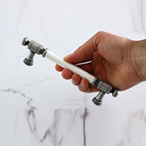 Limira Gerçek Porselen Sedef Eskitme Antik Gümüş 128 Mm Mobilya Mutfak Dolap Kulpu Kulbu Kulpları