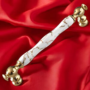 Anavarza Gerçek Porselen Gold Beyaz 160 Mm Mobilya Mutfak Kulp Çekmece Dolap Kulplar Kulpu Kulbu