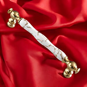 Anavarza Gerçek Porselen Gold Beyaz 160 Mm Mobilya Mutfak Kulp Çekmece Dolap Kulplar Kulpu Kulbu