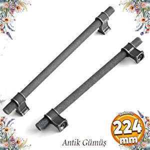 Hisar Antik Gümüş Tırtıklı Metal Kulp 224 Mm Mobilya Çekmece Mutfak Dolabı Kulpları Kulpu Kulbu
