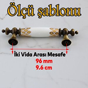 Assos Gerçek Porselen Eskitme Antik Sarı Beyaz 96 Mm Mobilya Mutfak Dolap Kulpu Kulbu Kulpları