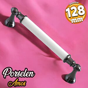 Amos Gerçek Porselen Beyaz Füme 128 Mm Mobilya Mutfak Kulp Çekmece Dolap Kulplar Kulpu Kulbu