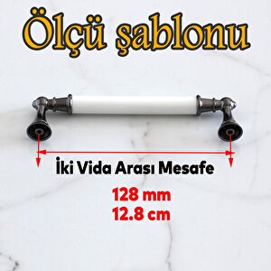 Amos Gerçek Porselen Beyaz Füme 128 Mm Mobilya Mutfak Kulp Çekmece Dolap Kulplar Kulpu Kulbu