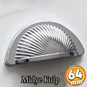 Yelken Midye Çanak 64 Mm Düğme Krom Mobilya Mutfak Dolabı Çekmece Dolap Kulpları Kulpu Kulb