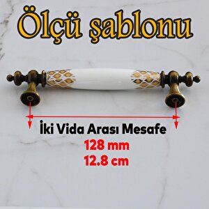 Assos Gerçek Porselen Antik Sarı Beyaz 128 Mm Mobilya Mutfak Kulp Çekmece Dolap Kulplar Kulpu Kulbu