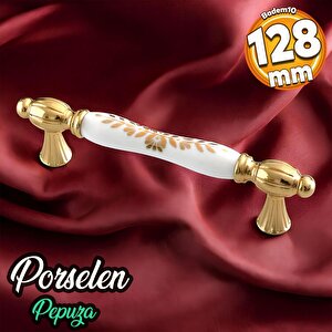 Pepuza Gerçek Porselen Altın Gold 128 Mm Mobilya Mutfak Kulp Çekmece Dolap Kulplar Kulpu Kulbu