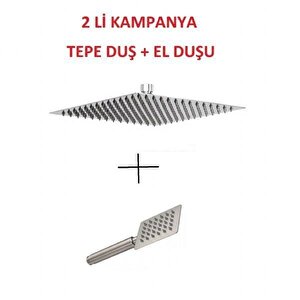 Kireç Kırıcılı Kare 304 Kalite Paslanmaz Inox Düz Duş Başlığı Tepe Duş Başlığı + El Duşu