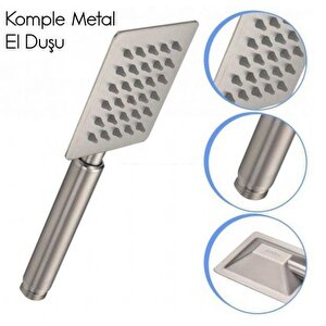 Kireç Kırıcılı Kare 304 Kalite Paslanmaz Inox Düz Duş Başlığı Tepe Duş Başlığı + El Duşu