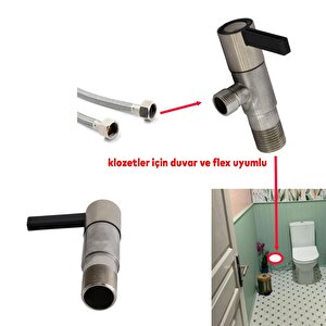 Ara Musluk Metal İnox Aç Kapa Vanalı Metal Taharet Musluğu Sağlam Wc Klozet Flex Bağlantı Aparat
