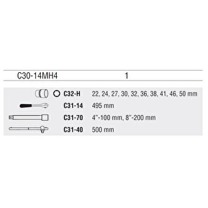 C30-14mh4 14 Parça 3/4’’ 6 Köşe Lokma Takımı
