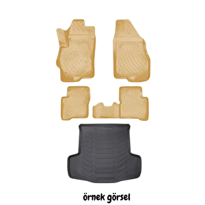 Volkswagen Caddy 2003 -2010 Bej 3d Havuzlu Paspas + Siyah Bagaj Havuzu