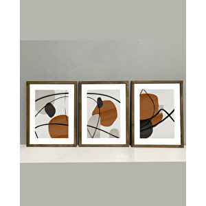 Kiremit Rengi Soyut Çerçeveli Tablo Set 40x50 Cm