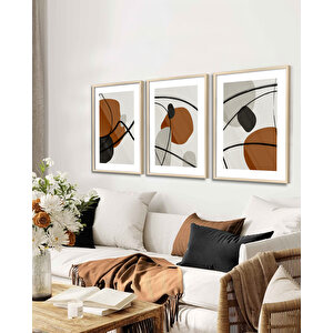 Kiremit Rengi Soyut Çerçeveli Tablo Set 40x50 Cm