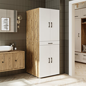 Banyo Dolabı Kapaklı Çamaşır Ve Kurutma Makinesi Dolabı 70x185 Cm Atlantik Çam - Beyaz