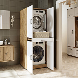Roomart Banyo Dolabı Kapaklı Çamaşır Ve Kurutma Makinesi Dolabı 70x185 Cm