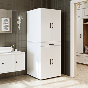 Banyo Dolabı Kapaklı Çamaşır Ve Kurutma Makinesi Dolabı 70x185 Cm Beyaz
