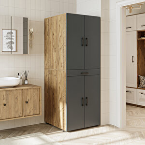 Banyo Dolabı Kapaklı Çamaşır Ve Kurutma Makinesi Dolabı 70x185 Cm Atlantik Çam Antrasit