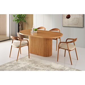 Asos Oval Mdf Sadece Sabit Mutfak Masası 90x160 Ceviz