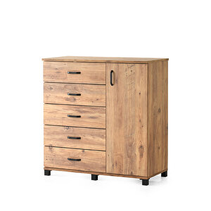 Buket Dolaplı 5 Çekmeceli Şifonyer 94x45x95 Demonte Ceviz
