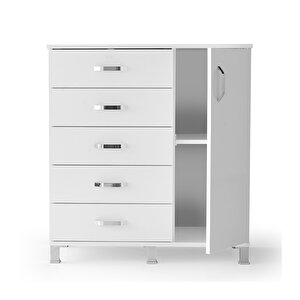 Buket Dolaplı 5 Çekmeceli Şifonyer 94x45x95 Demonte Beyaz