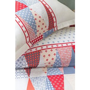 Apricitas Home, Mariel Çift Kişilik Nevresim Takımı Kırmızı Beyaz, Üçgen Desenli