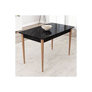 Lois Serisi Siyah Mermer Desen 72x112 Mdf Pinotex Ayaklı Kaliteli Sabit Yemek Masası Siyah Mermer Ceviz