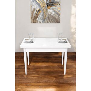 Tulca Serisi 70x110 Beyaz Mdf Masa Sabit Mutfak Masası, Yemek Masası Beyaz