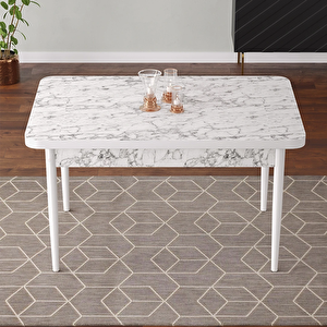 Tulca Serisi 70x110 Beyaz Mermer Desen  Mdf Masa Sabit Mutfak Masası, Yemek Masası Beyaz Mermer