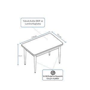 Tulca Serisi 70x110 Beyaz Mermer Desen  Mdf Masa Sabit Mutfak Masası, Yemek Masası Beyaz Mermer