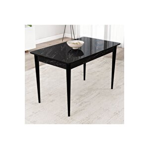 Lois Siyah Mermer Desen 72x112 Mdf Ahşap Ayaklı Kaliteli Sabit Yemek Masası Siyah Mermer