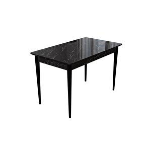 Lois Siyah Mermer Desen 72x112 Mdf Ahşap Ayaklı Kaliteli Sabit Yemek Masası Siyah Mermer