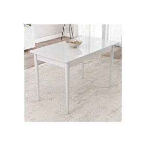 Lois Beyaz 72x112 Mdf Ahşap Ayaklı Kaliteli Sabit Yemek Masası Beyaz