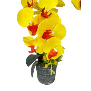Yapay Çiçek 2li Sarı Kırmızı Islak Orkide Seramik Saksıda Orkide 60cm