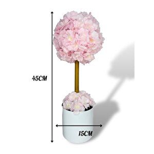 Yapay Çiçek Beyaz Metal Saksıda Bahardalı Japon Kiraz Çiçeği Ağacı 45*15cm